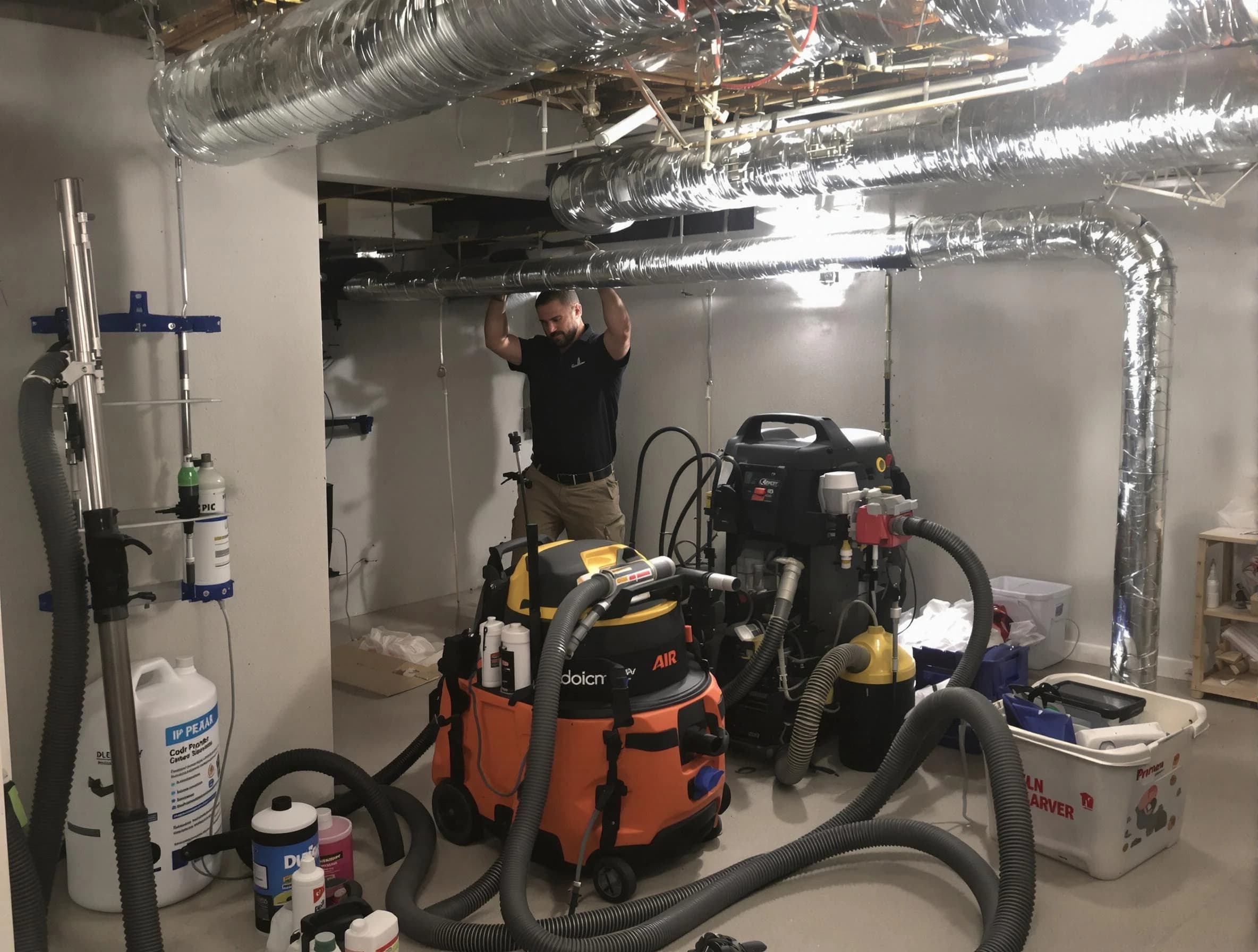 White Bluff Air Duct Cleaning specialist performing professional mold removal from air ducts using safety equipment in White Bluff