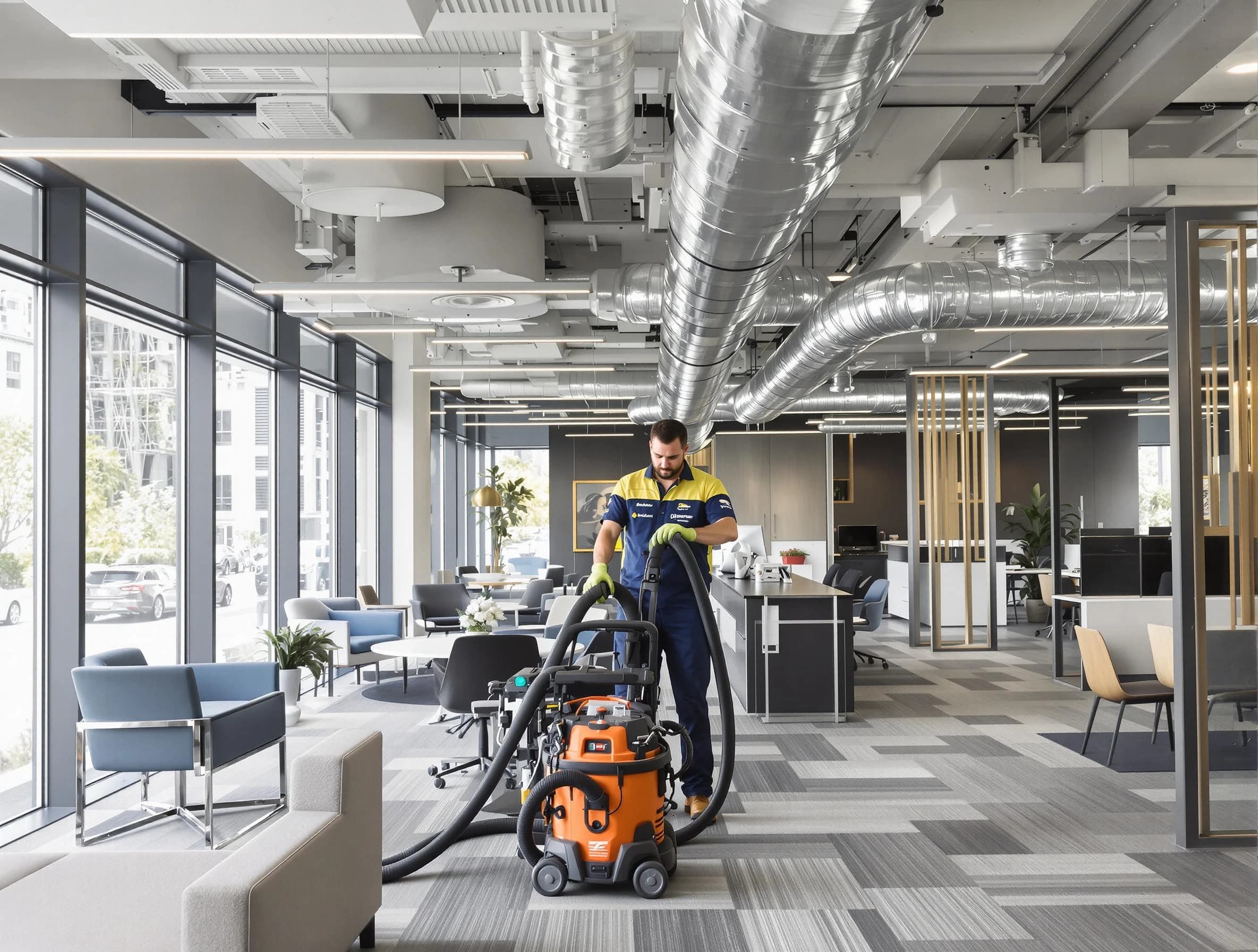 White Bluff Air Duct Cleaning team performing thorough commercial duct cleaning at a White Bluff business center